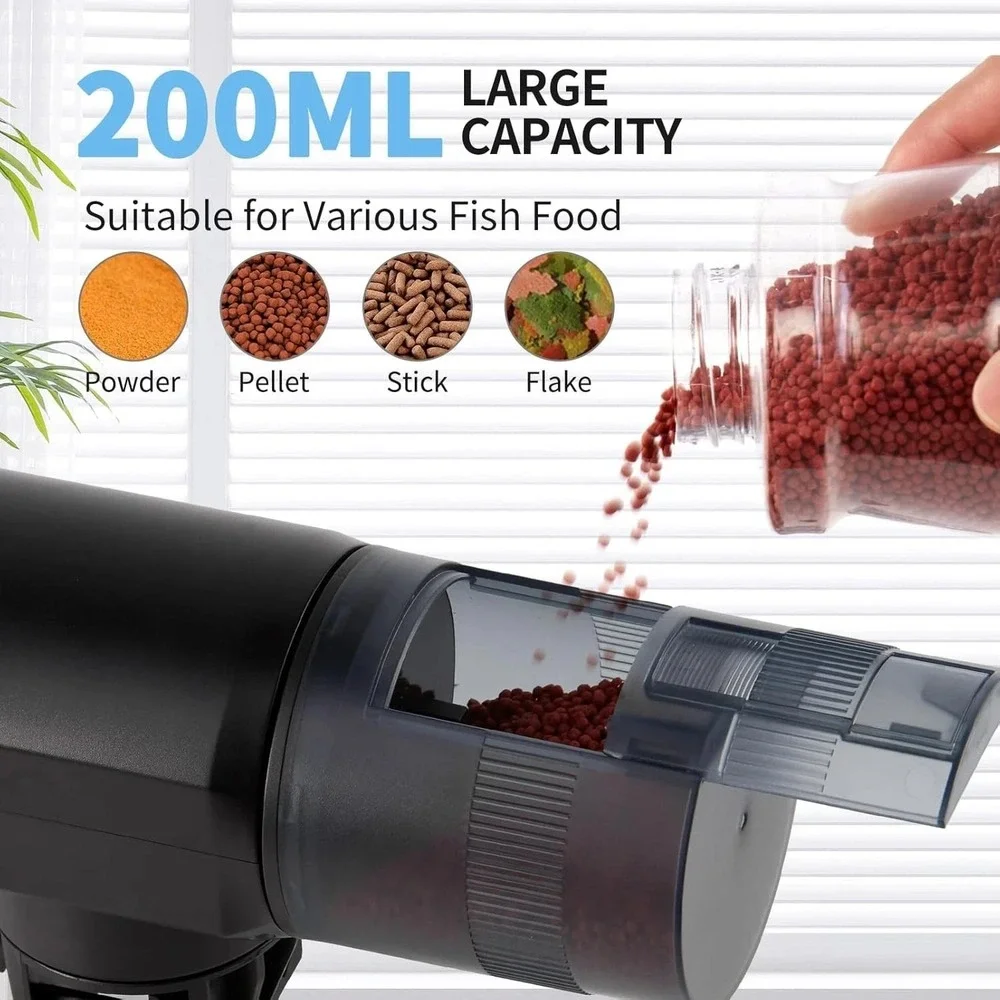 Automatic Fish Feeder‎ Dispenser for Aquarium: Rechargeable Auto Feeders Black